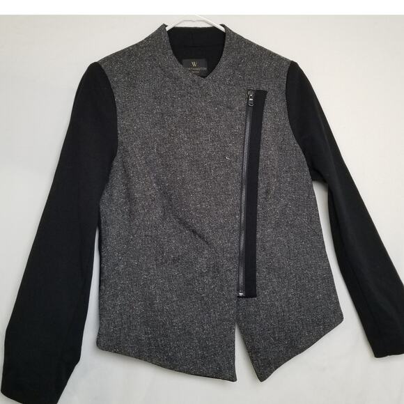 Worthington Petite Moto Jacket Knit Asymmetrical Hem Zip Up Short Tweed Size PM - Picture 1 of 9